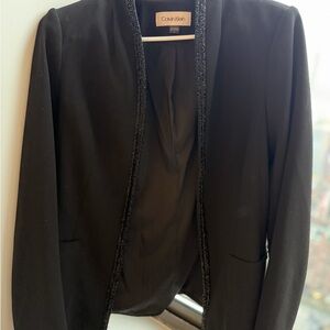 Calvin Klein Women's Black Blazer with Textured Trim